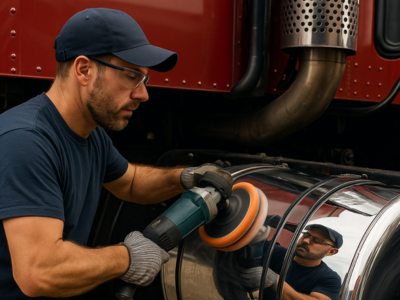 Men doing Truck Brightening and Polishing in Edmonton city